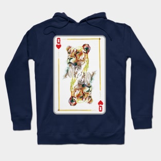 Lioness Head Queen of Hearts Playing Card Hoodie